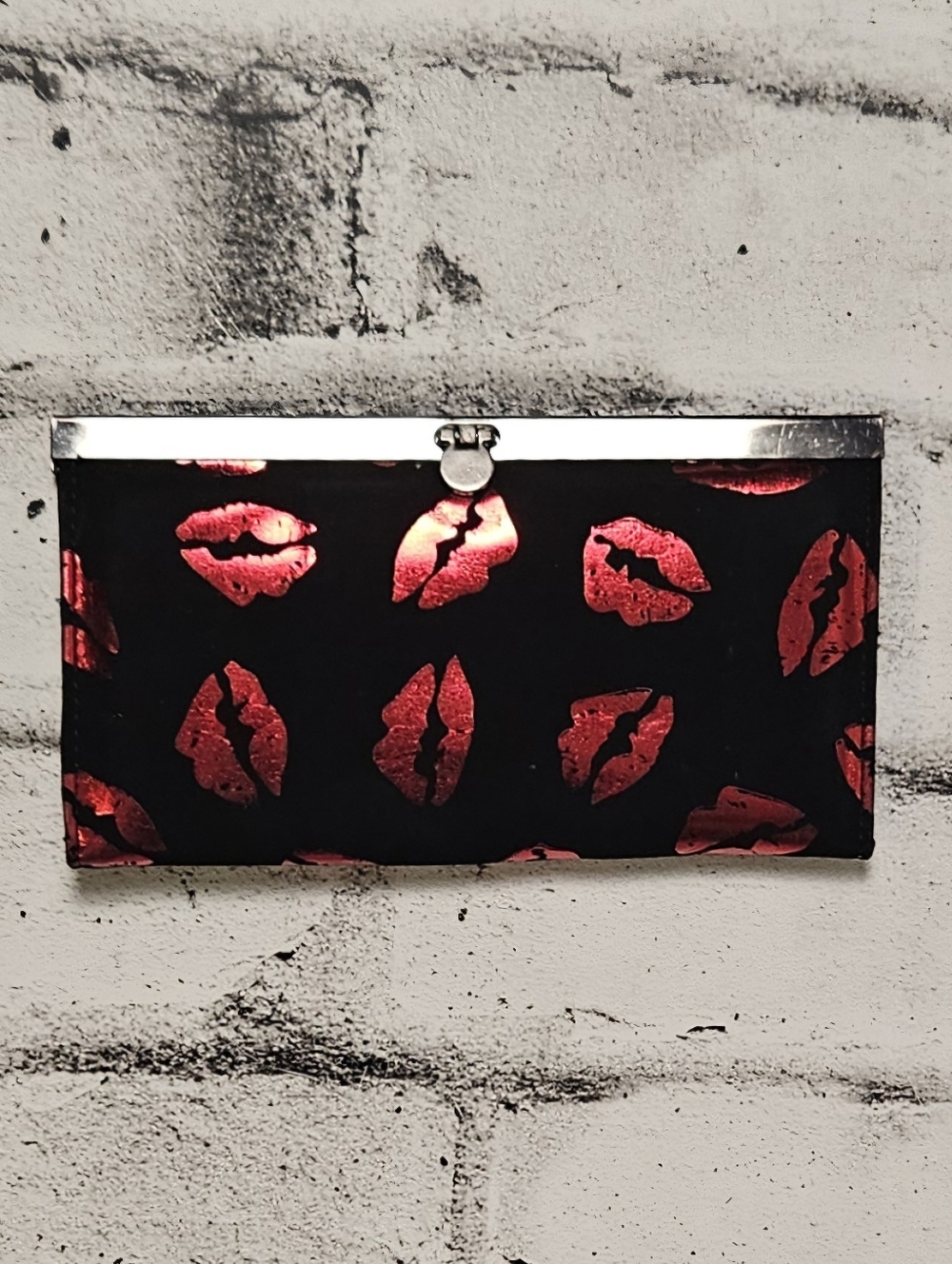 Black Velvet Lip Print Clutch Metallic Red Kiss Evening Bag Y2K
